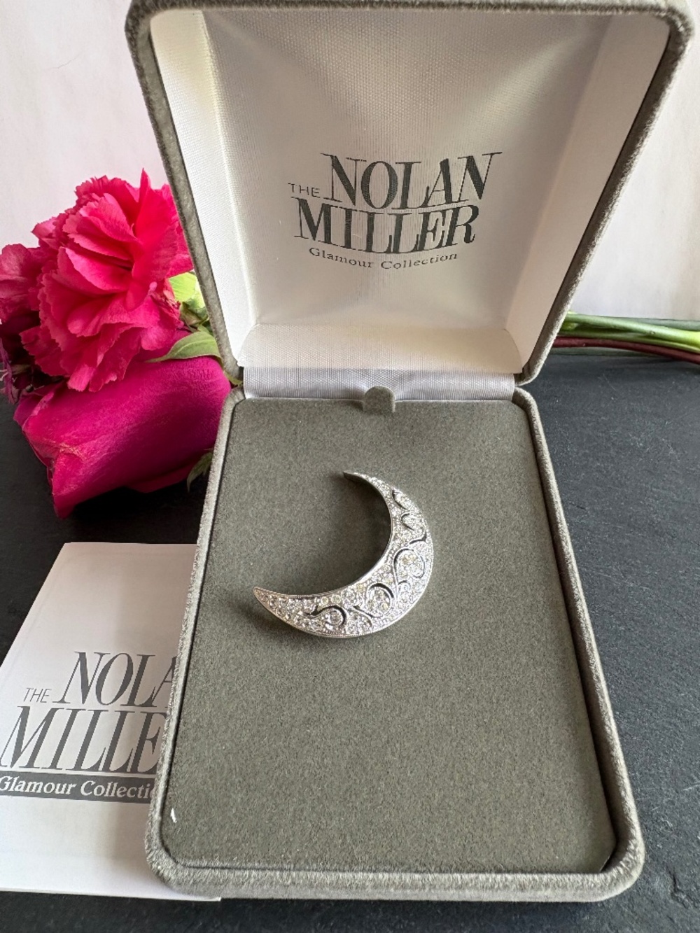 NIB Vintage Nolan Miller Glamour Collection "Crescent Moon" Brooch